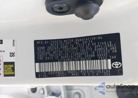 2024 Toyota Corolla Le z USA, uszkodzony, nr VIN 5YFB4MDE2RP186525